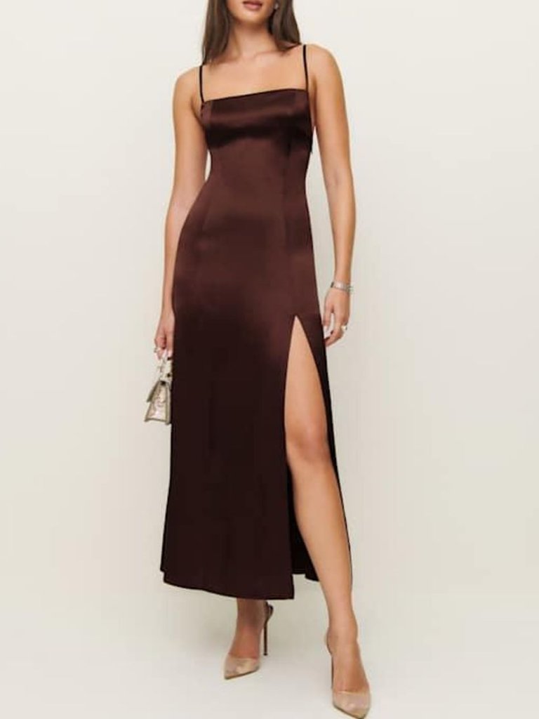 Reformation Brown Melina Silk Dress